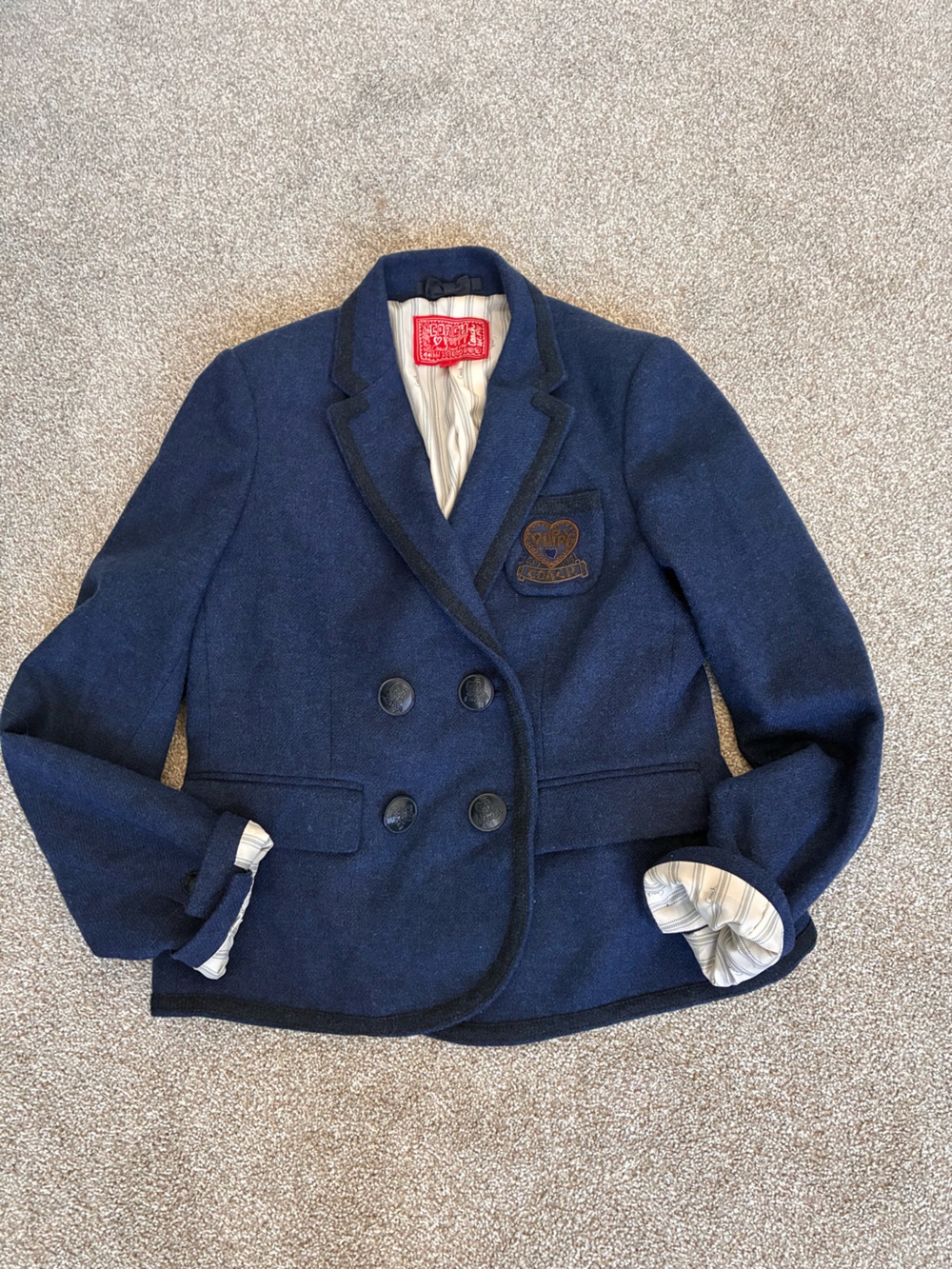 Coach Poppy Navy Double-Breasted Wool Blazer Jacket  Large Preppy Y2K Crest